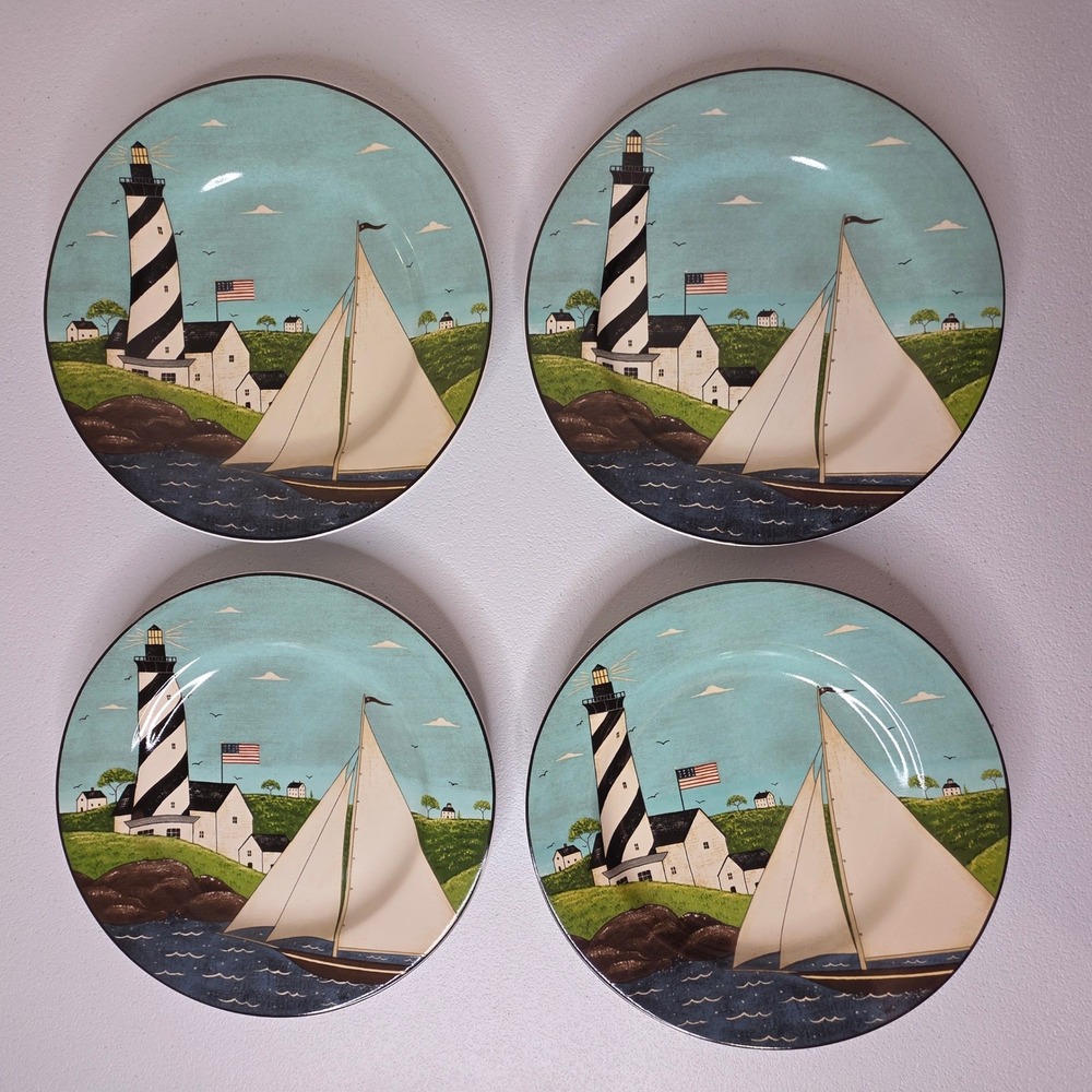 Vintage 1998 Warren Kimble Coastal Breeze Salad Plates Set 4 Lighthouse 8 In
